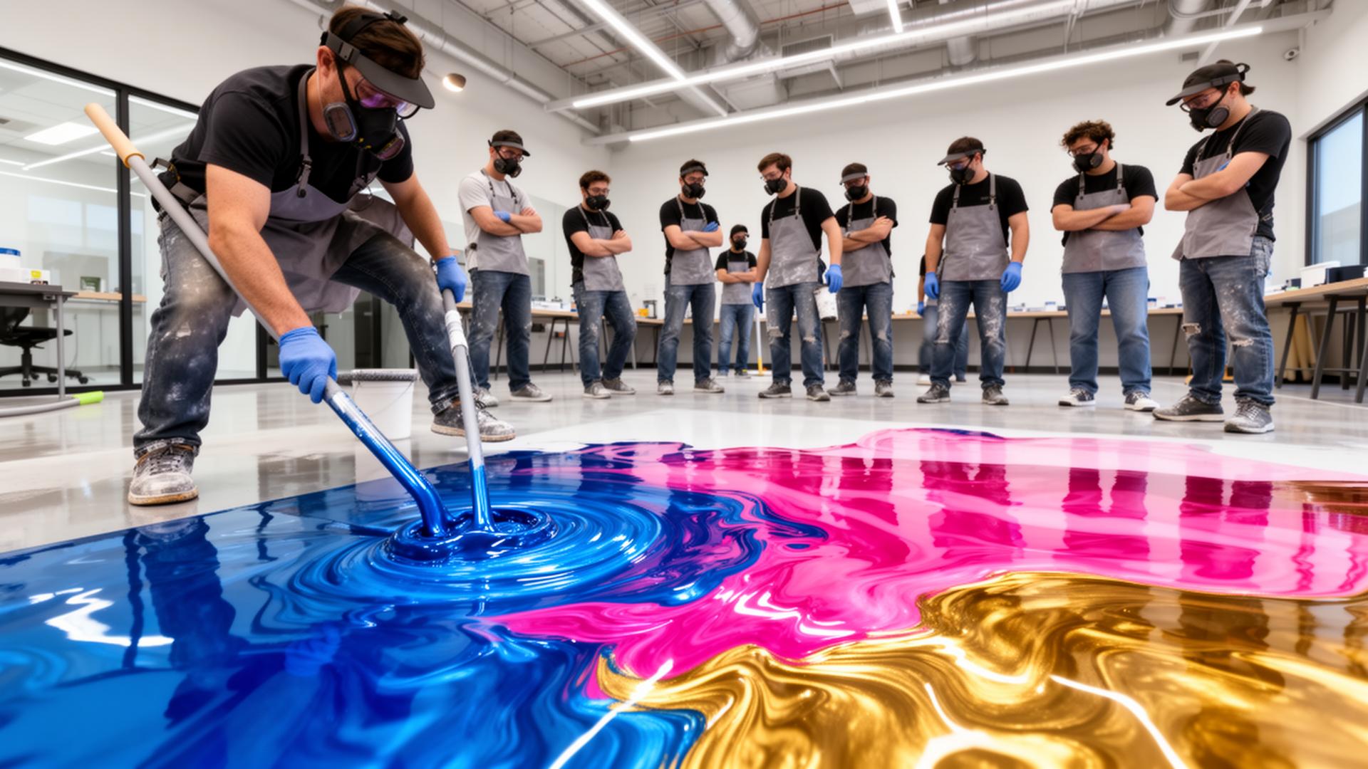 Taller práctico de pisos epoxy con estudiantes